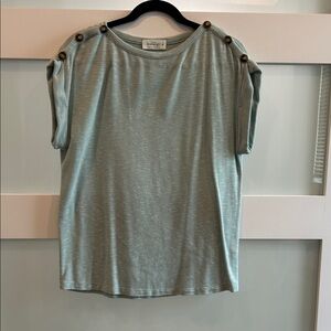 Kaileigh Light Blue Button-Shoulder Tee